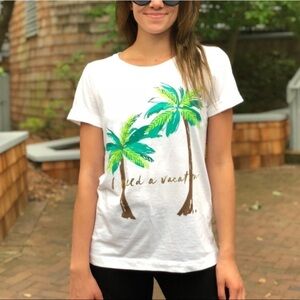 Kate Spade I need a vacation tee palm tree size M white green‎